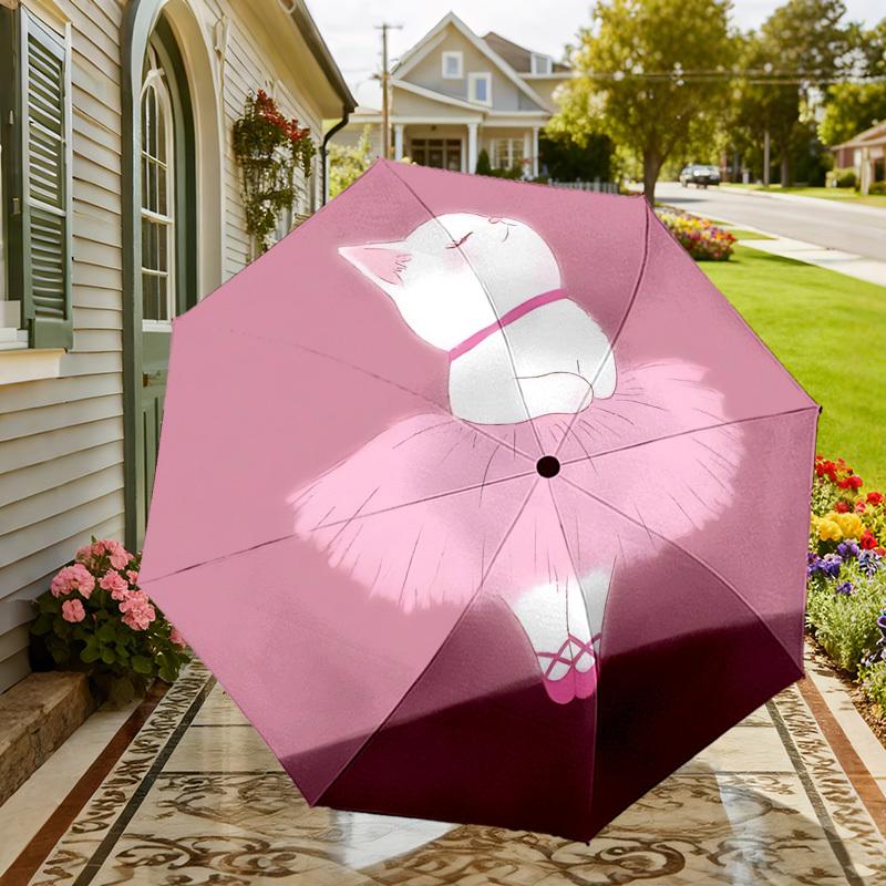 Adorable Ballerina Cat Pink Tutu Print Umbrella - Auto Open/Closed, Outdoor Gear,  Lightweight & Durable 085