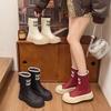 Fashion Women's Fashion Boots Round Toe Rain Flat Sleeve Anti-slip Rubber Sole Middle Follow Women's Ankle Boots Spring Autumn New 2024