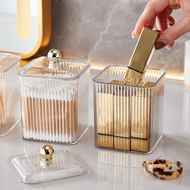Transparent Cotton Swab Storage Box Makeup Organizer Storage Box Cotton Swab Cosmetic Box Bathroom Storage Jar Container