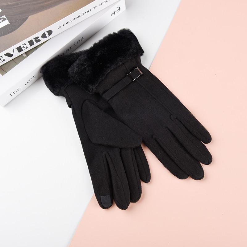 Nowe Damskie Rękawiczki z Futra Królika z Ekranem Dotykowym: Styl koreański Jazda na rowerze i jazda samochodem, Urocze podszycie z polaru na zimną pogodę