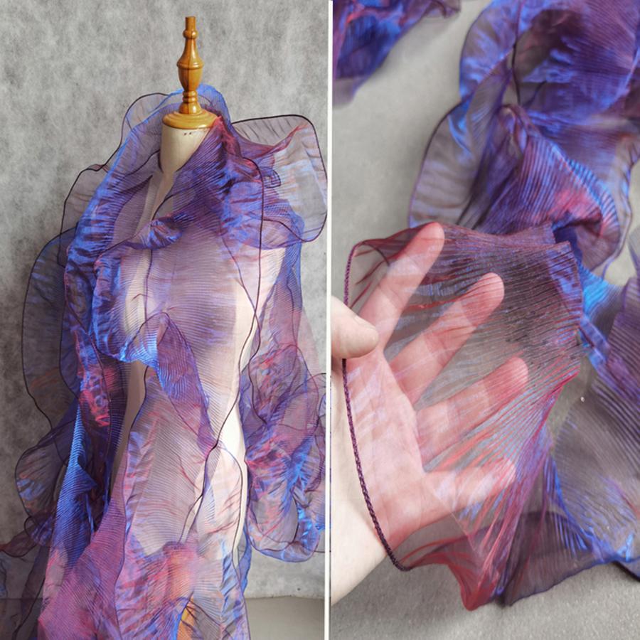 1Yard Lace Fabric Mermaid Ruffled Transparent Iridescent Laser Pleated for Wedding Sewing Costume Supply Craft
