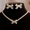 IF ME 3pcs Fashion Minimalist Cute Bowknot Jewelry Set for Women Retro Imitation Beads Necklace Earring Set Party Banquet Accessories