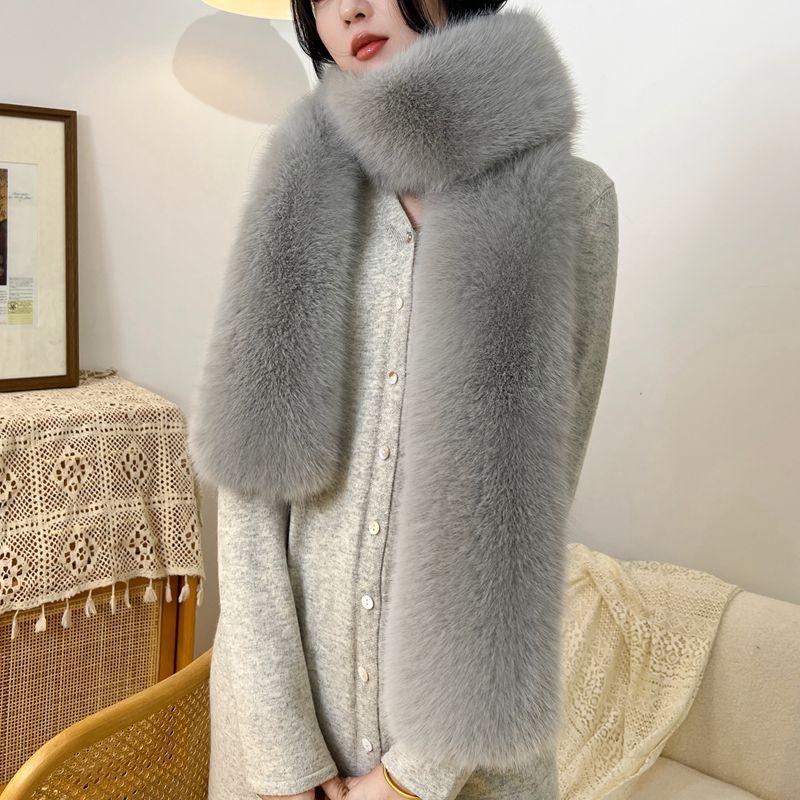 

Женский зимний плюшевый шарф-шаль с воротником из искусственного меха, двусторонний, толстый, ветрозащитный, обертывание, мягкий бежевый и черный, накидка-грелка для шеи серый