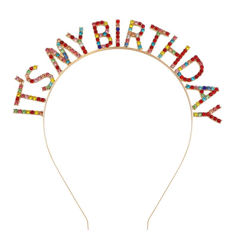 Women's Rhinestone Birthday Crown Headband - Crystal Letter Design