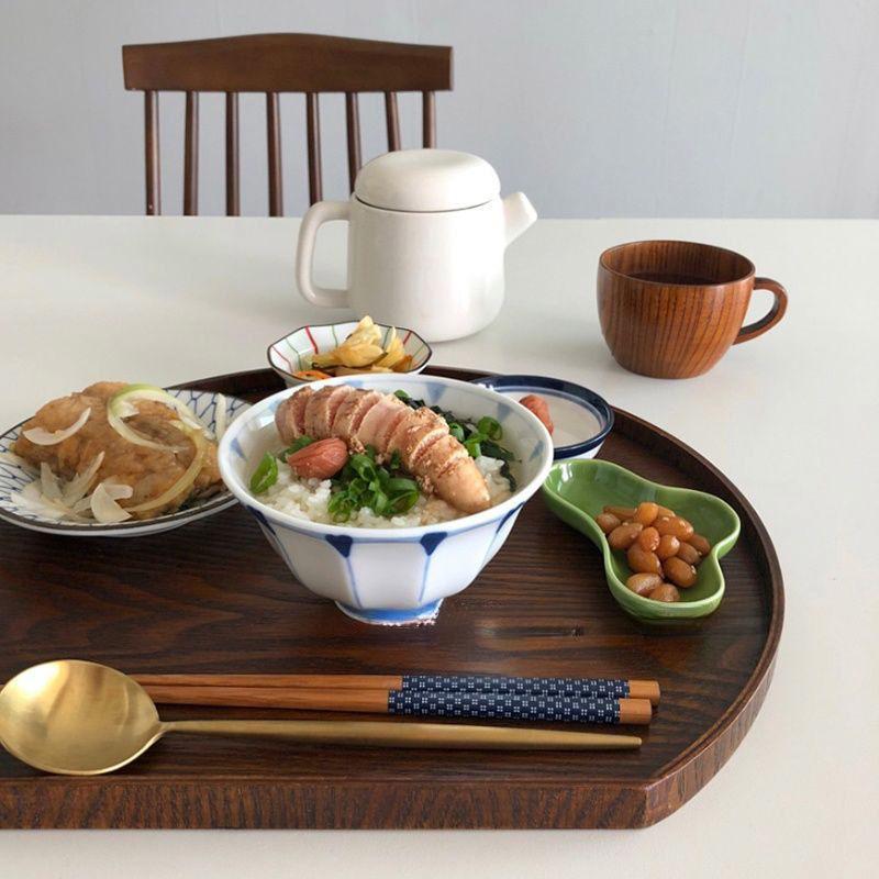 Japanese-Style Wooden Tableware Set: Breakfast Plate & Round Tray