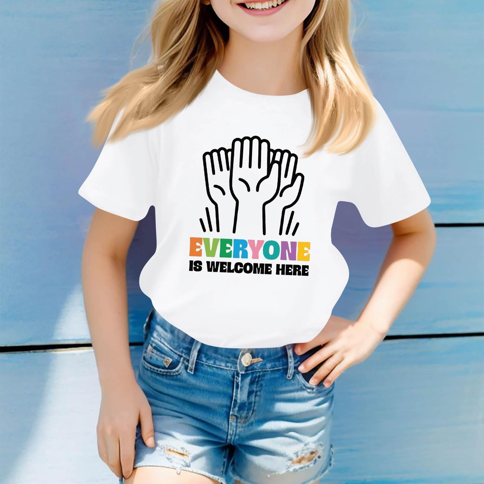 

Дитячий повсякденний зручний вільний легкий топ із короткими рукавами та круглим вирізом 160 білий