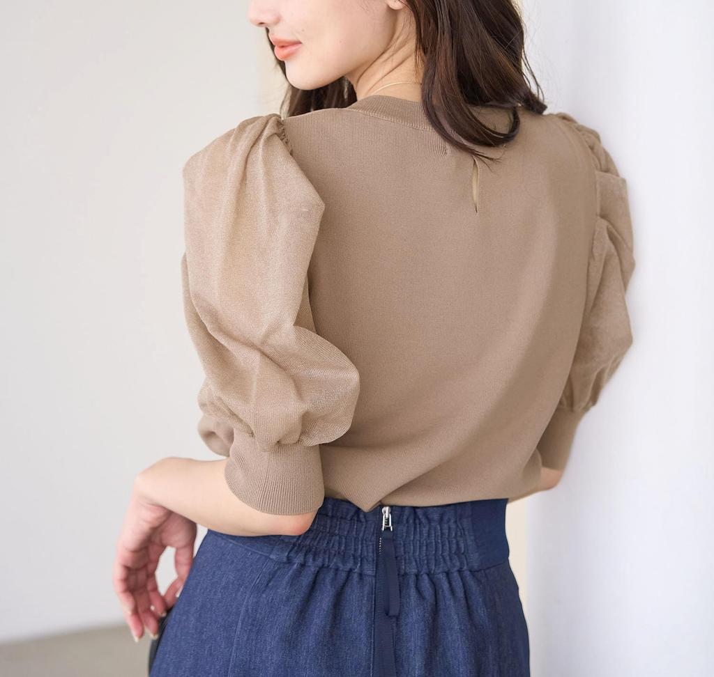 ROPE PICNIC Sheer Tuck Sleeve Knit Beige Women's Cool-to-the-touch Pullover, GDM14770, (27)