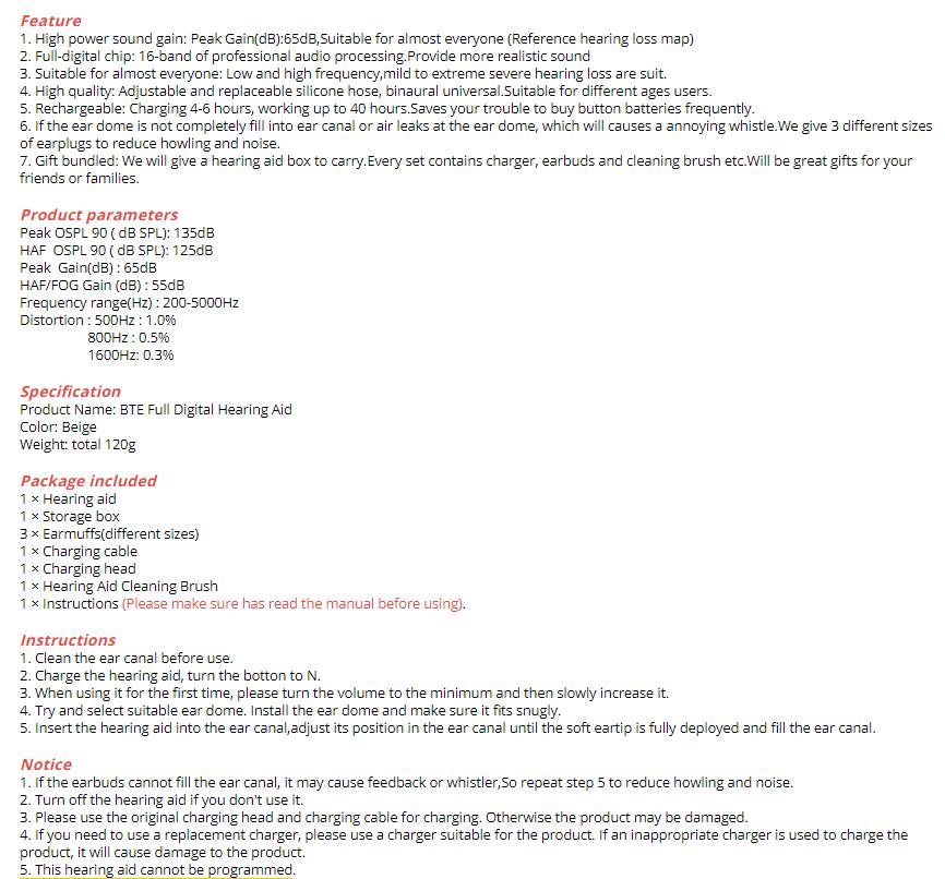 G-26 dobíjecí vysoce výkonné digitální 8kanálové zesilovače zvuku naslouchátka Bezdrátové sluchadla pro seniory