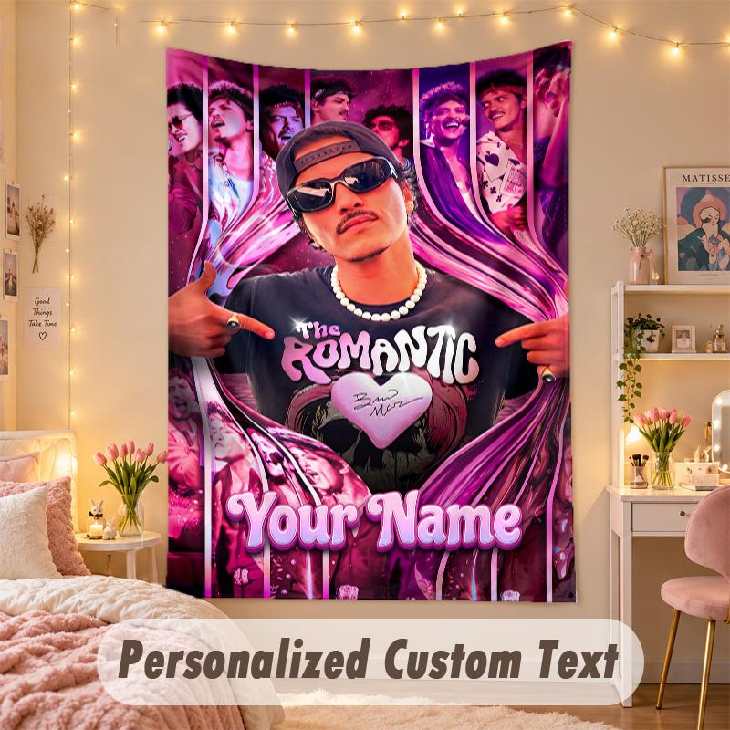 Custom Personalized Tapestry,Bruno Mars Print Custom Name Text Wall Art Hanging for Bedroom