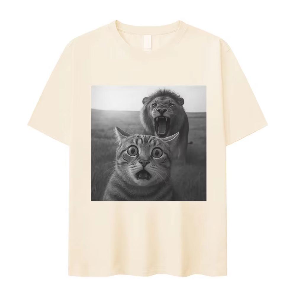 Humor Cat High Quality Print Shortsleeved Tshirt Mens Cozy Pop Oversized Tshirts Summer Casual Y2K Tops Hot Sale Streetwears