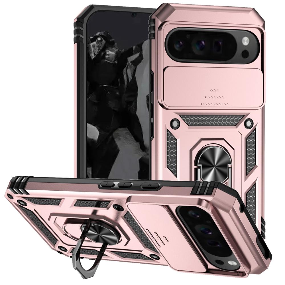 Capa Armadura à Prova de Choque Para Google Pixel 6 7 8 9 10 Pro XL 5G Capa Protetora de Lente Deslizante Para Pixel 6A 7A 8A 9A Capa com Suporte de Anel