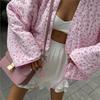VAYLA Floral Printed Women's Cardigan Cute Lace up Pink Women Coat Casual Loose Autumn Warm Coats Fashion New Ladies Coats Outerwear