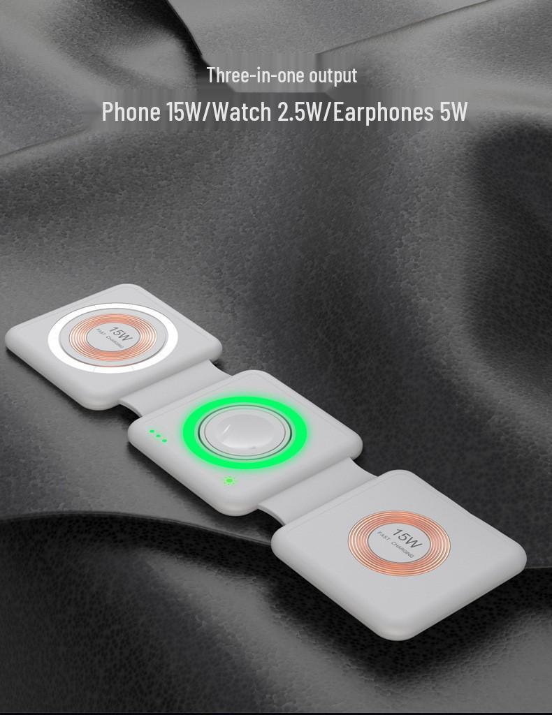 15W Magnetic Wireless Charger: Apple Fast Charging for Earphones, Watch, Phone with Folding Stand