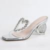 Mode Luxus Strass Seltsamer Stil Sandalen Damen Sommer Sexy Transparentes PVC Open Toe Pantoletten Bequeme Bankett High Heels