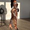 European and American Style Women's Autumn and Winter Retro Printing Sexy One-word Shoulder Long-sleeved One-step Dress