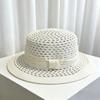 French Hepburn Bow Flat Top Straw Hat Women's Summer Seaside Vacation Sun Hat Small Beach Sun Hat