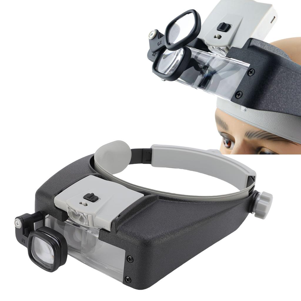 2 LED Head Mounted Magnifier Adjustable Magnifying Glass with Light for Hobbies Crafts Watch Repairs