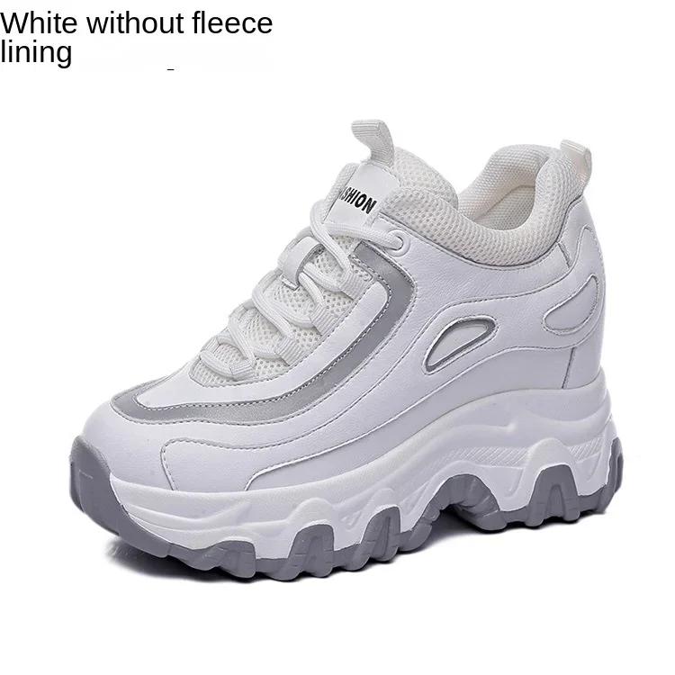 Fashion 9CM Genuine Leather Women Casual Shoes Chunky Sneakers Platform Wedge Heel Women Vulcanized Shoes Women