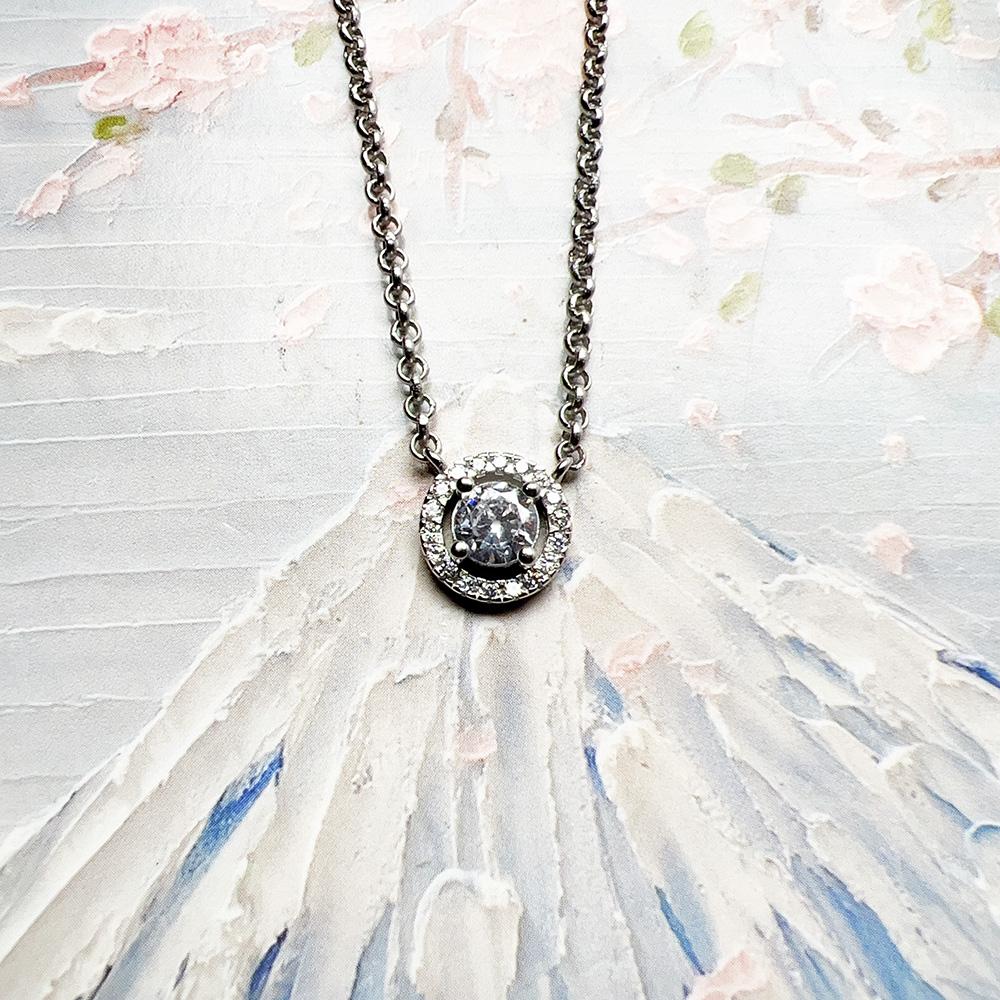 Halo Pendant Round Zircon Necklace Spring New Link Chain Fine Jewelry Europe 925 Stering Silver Bijoux Classic Gift For Women