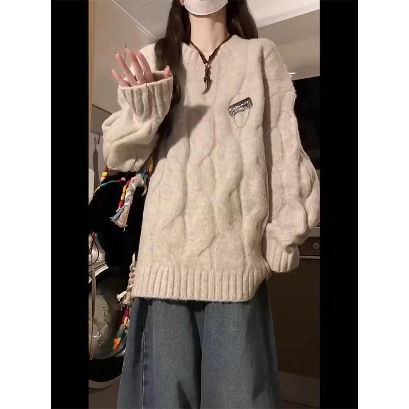 Original Quality Milky Fufu Cable Knit Sweater - Loose, Thick, and Stylish Inner Wear