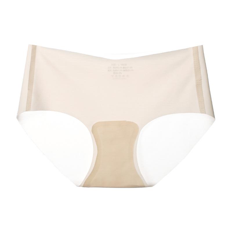 

Large Size Female Summer Thin Ice Silk Antibacterial No Trace in The Waist Cool Breathable Briefs XL мигдалевий