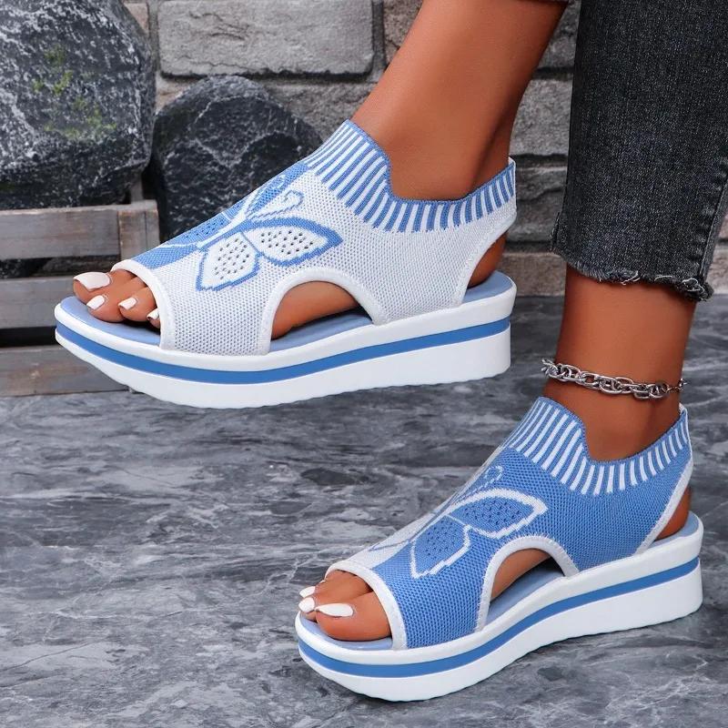 Fashion 2025 Summer New Fashion Women Roman Sandals Breathable Open Toe Beach Shoes for Women Causal Slip On Knitted Sandals Zapatos