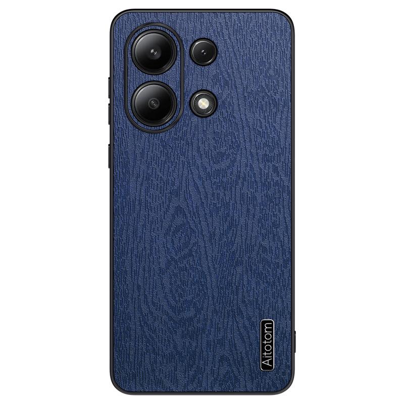 

For Xiaomi Redmi Note 13 4G Case Wood Texture Leather Coated PC+TPU Phone Cover Blue