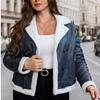 Women's Fleece Leather Jacket Thick Warm Flocked Leather Coat Turn-Down Collar PU Leather Jacket