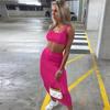 Crop Top Slim Print Elastic Waist Women Skirt Set Long Length Skirt U Neck Tank Ladies Two Piece Set