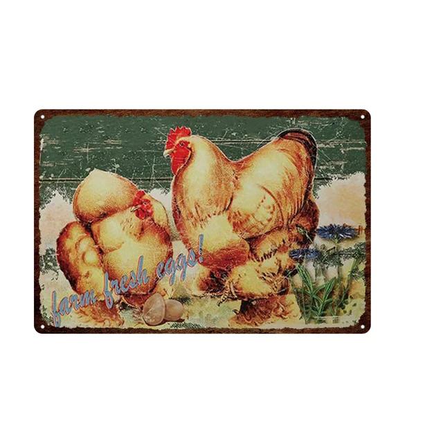Vintage Farm Fresh Eggs Tin Sign  Rustic Chicken  Horse Metal Plate Poster for Farmhouse Kitchen Wall Decor