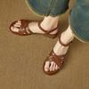 Krazing Pot Cow Skin Thick Med Heels Peep Toe Summer Size 42 Brand Shoes Street Wear Gladiator Elegant Women Sandals
