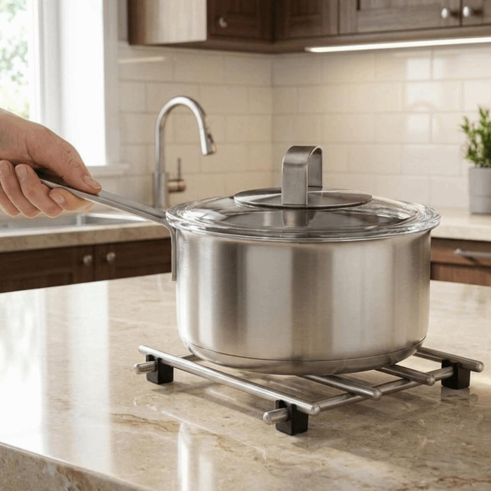 Silver Stainless Steel Trivets Non-Slip Feet Baking Pans Holder Insulation Pads  Living Room