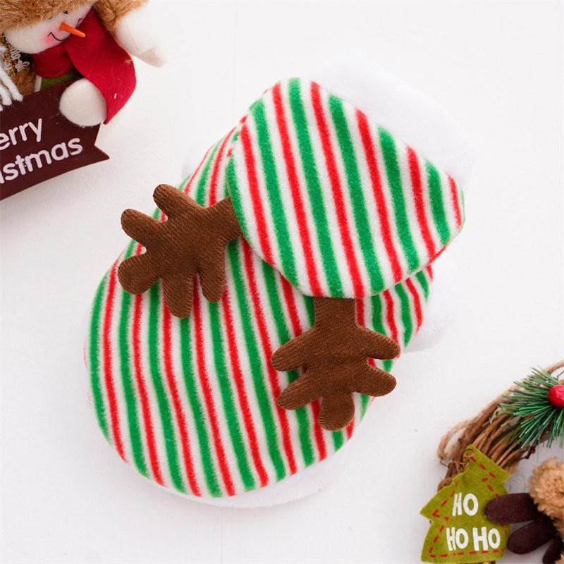 Pet Christmas Costume Small Dogs - Reindeer Themed Cozy Winter Outfit In Red Green Stripes XS To XXL