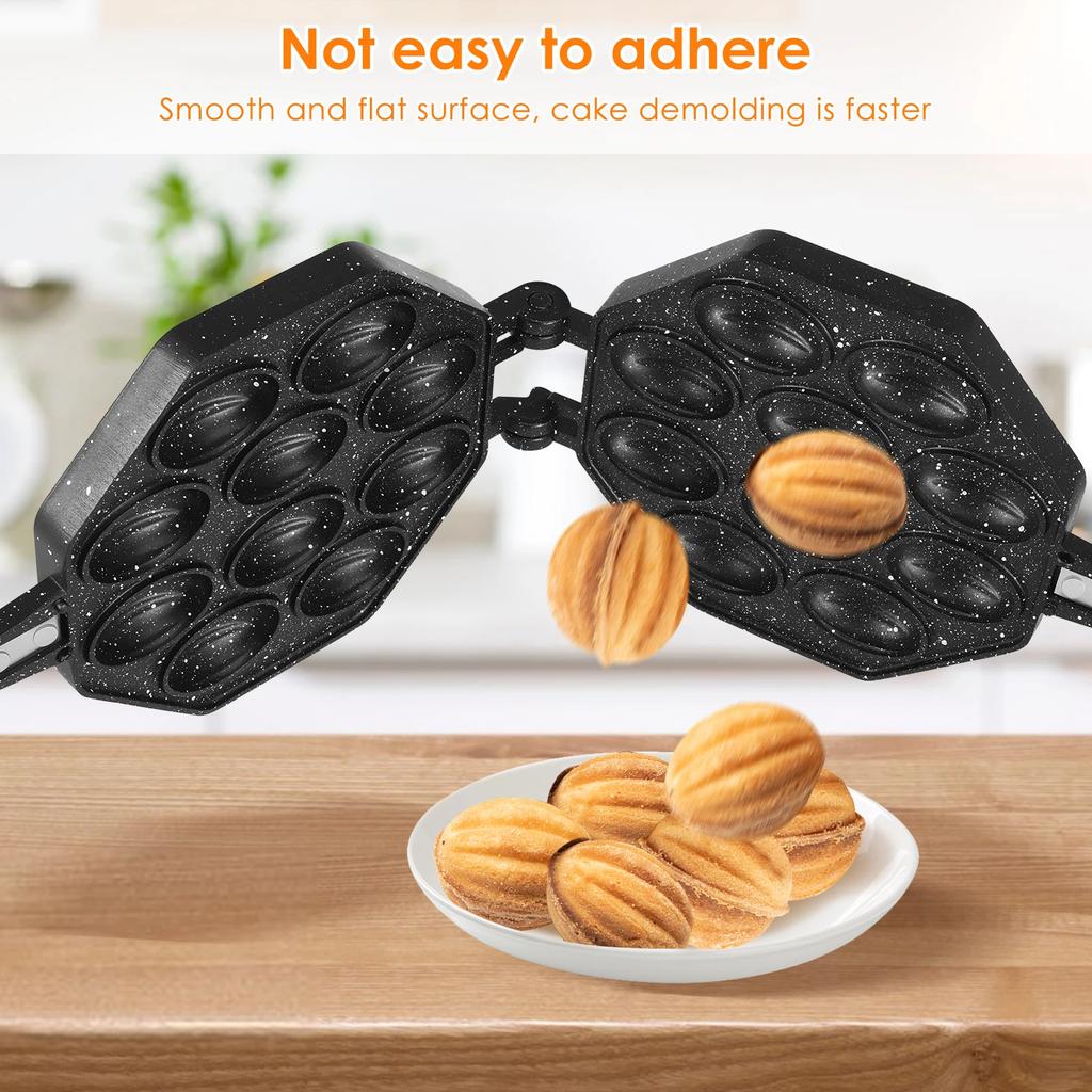10 Holes Walnut Cookie Mold Heats Evenly Aluminum Alloy Oreshki Pastry Maker Non-stick with Detachable Handle Kitchen Utensils