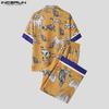 INCERUN Two Pieces Sets Men Short Sleeve Cartoon Print Shirts Pants Casual Loose Outfits