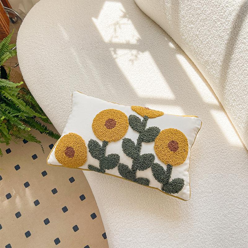 INS Pastoral Style Embroidered Cushion Fresh Couch Pillow Lumbar Support Pillow Bedside Office Cushion