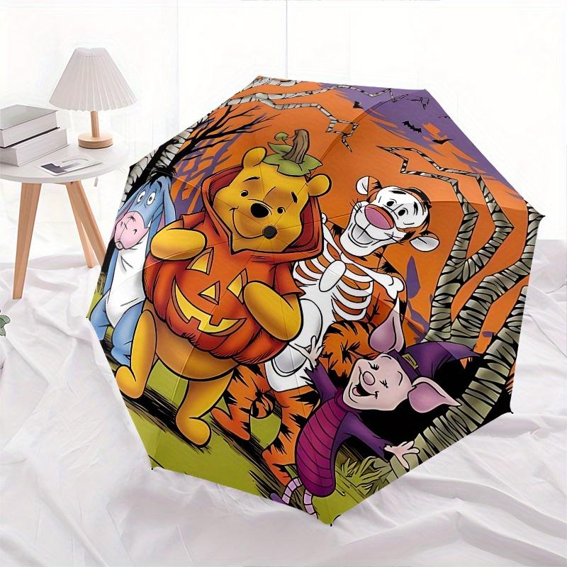 Halloween, Winnie the Pooh Automatic Opening and Closing Umbrella, Compact Travel Umbrella, Lightweight and Portable, Suitable for Beach Com