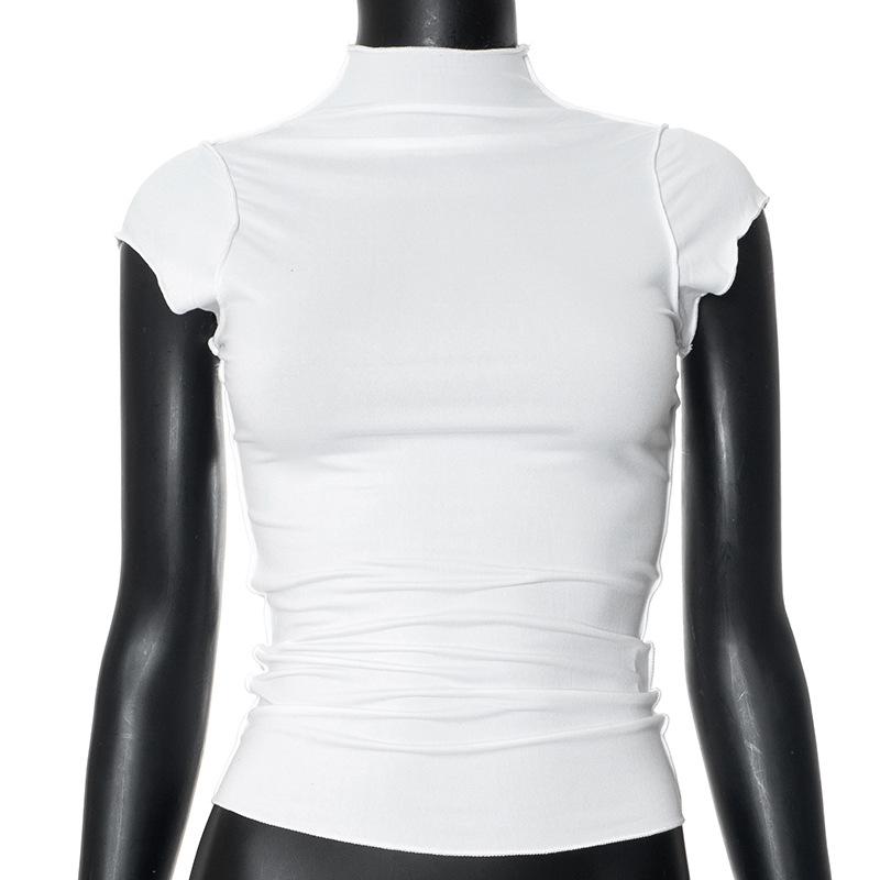 

YYFS Женская мода Повседневная Летняя Весна Однотонный Принт Короткий Рукав Полуводолазка Блузки и Рубашки S белый