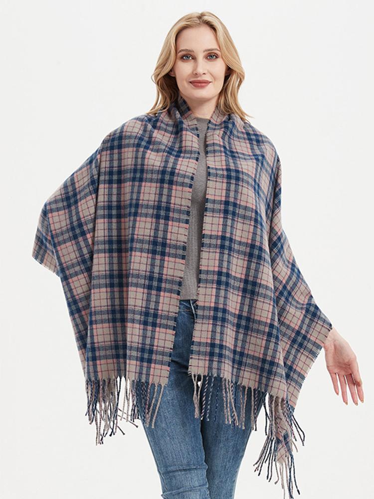 Imitation Cashmere Fashion Women Vintage Plaid Print Winter Scarf Warm Casual Knitted Wild Student Female Thick Long Wrap Shawl