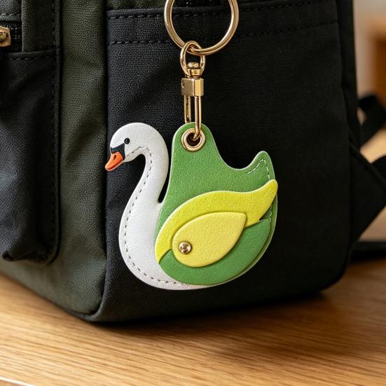 Keychain Pendant Gradient Swan Shape Bag Pendant with Metal Buckle Imitation Leather Access Card