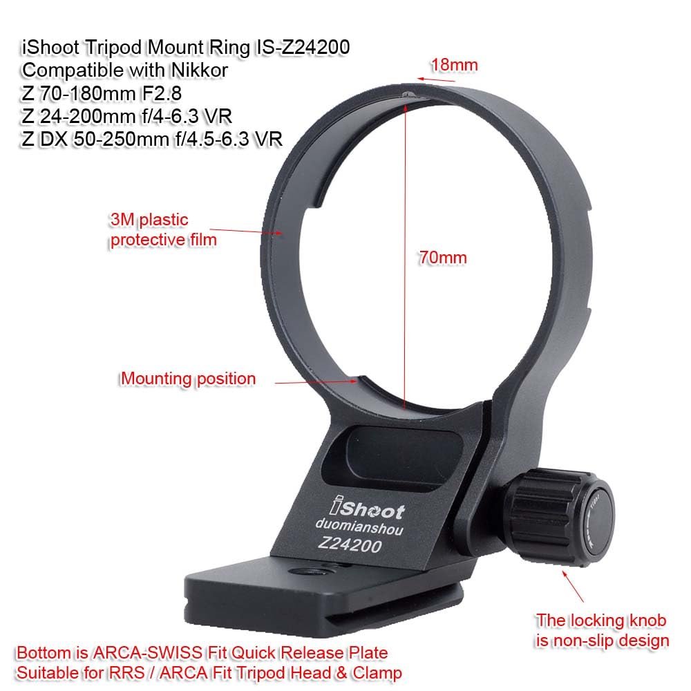 iShoot Camera Tripod Mount Tripod Mount Lens Support Lens Bracket Tripod Compatible with Nikon Z VR DX Tripod Ball Head Clamp Ring, Ring, Collar,