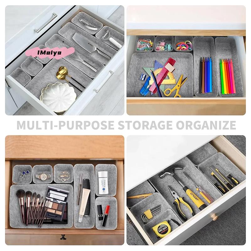 M-8Piece Seamless Felt Organizer Box Set Multipurpose Desktop Storage Bin For Stationery Crafts And Home Accessories