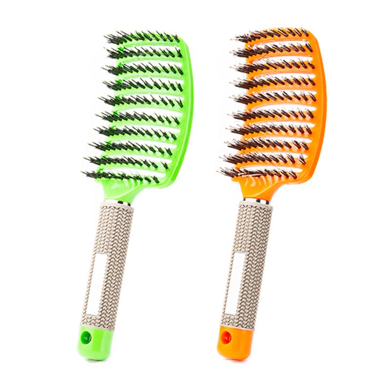 2pcs Barber Hairdressing Styling Wet Dry Boar Bristle Hair Brushes Curly Wet Dry Hair Detangling Massage Curved Vent Brush