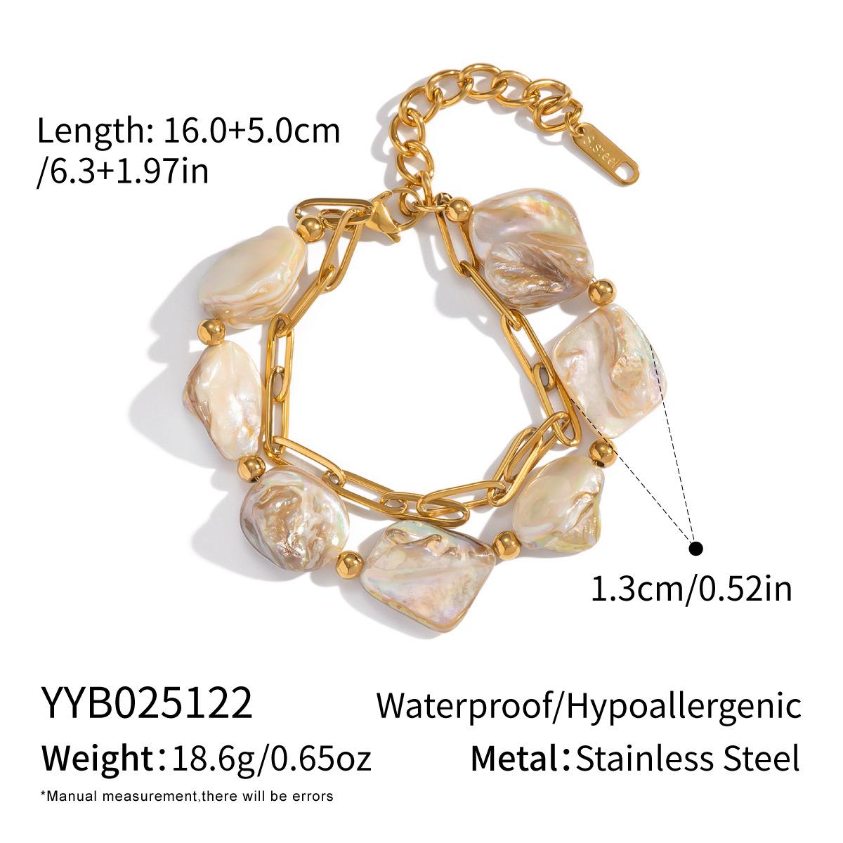 

Exaggerated Personality White Seashell Beaded Necklace with Double Layer 18K Gold Stainless Steel Chain