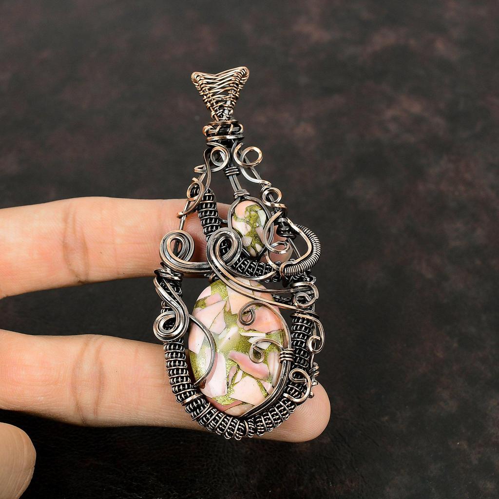 Pandantiv Opal Roz Cupru Pandantiv Înfășurat în Sârmă de Cupru Handmade Pandantiv Elegant Opal Roz Bijuterii din Cupru Pandantiv cu Piatră Prețioasă Reală Cadou de Logodnă