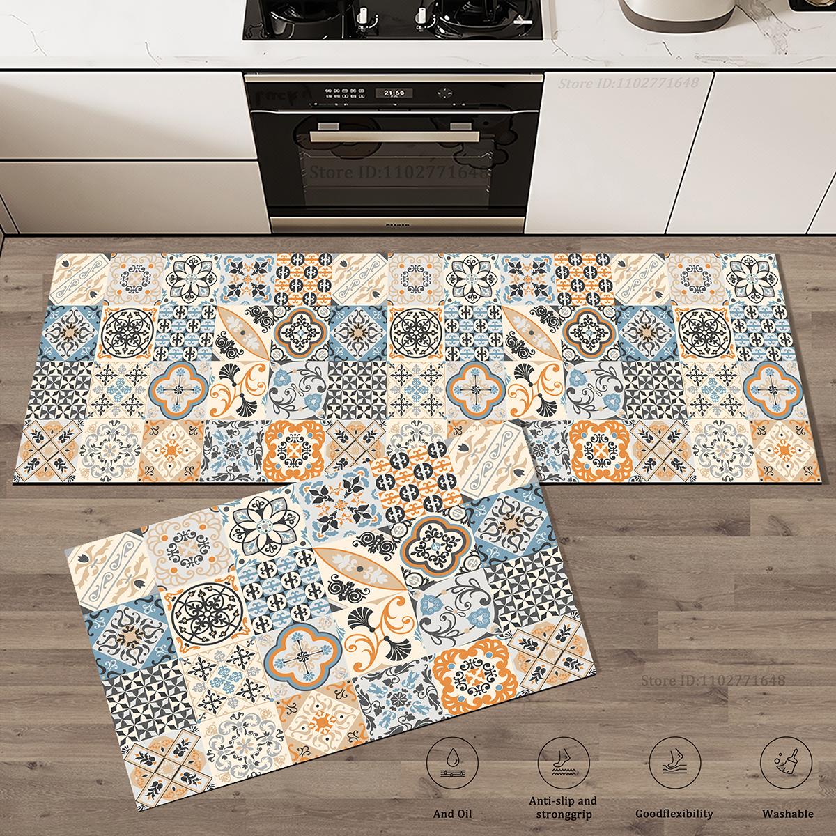 

Waterproof and Non-slip Kitchen Bohemian Rug Vintage Long Floor Mats Quality Washable Bedroom Hallway Entrance Doormat Carpet 40cmx60cm 1pc