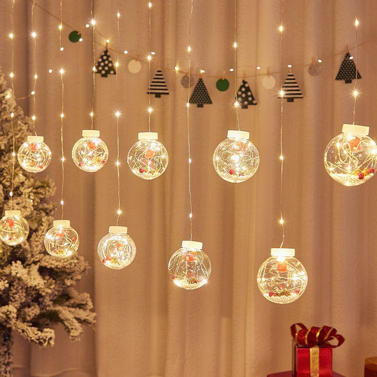 Festive Window Curtain Lights & Ornaments - Luminous Wishing Balls for Christmas Scenes