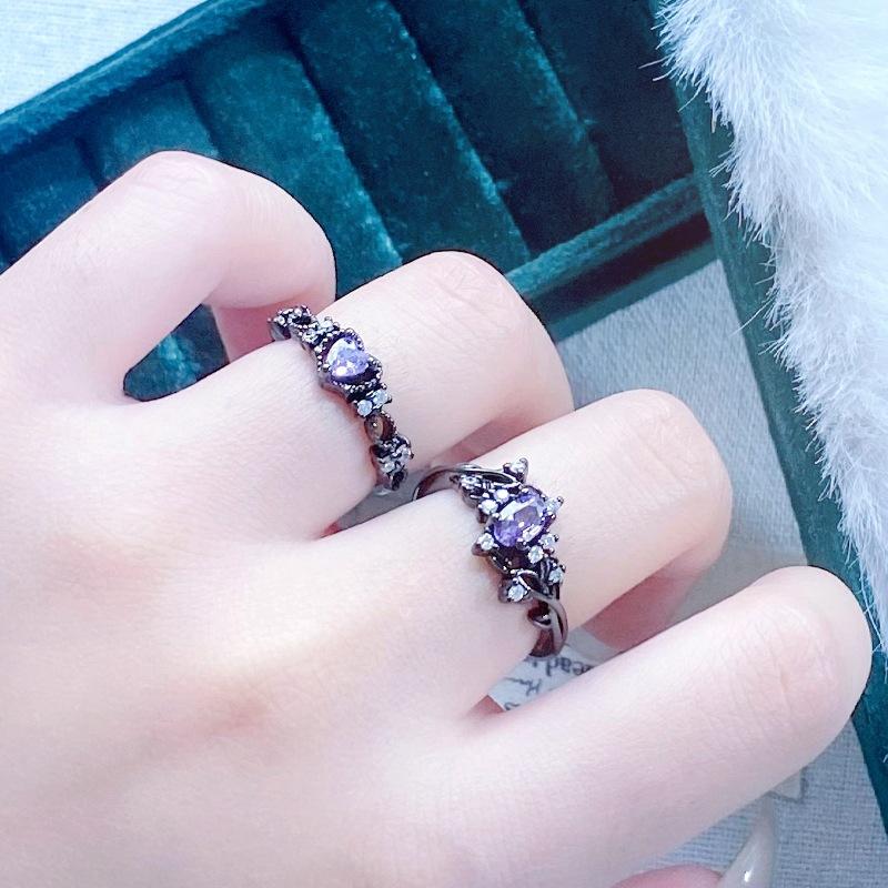 Dark Personality Thorn Love Purple Diamond Zir*****Pen Ring Retro Niche High Sense Stacked Ring Woman
