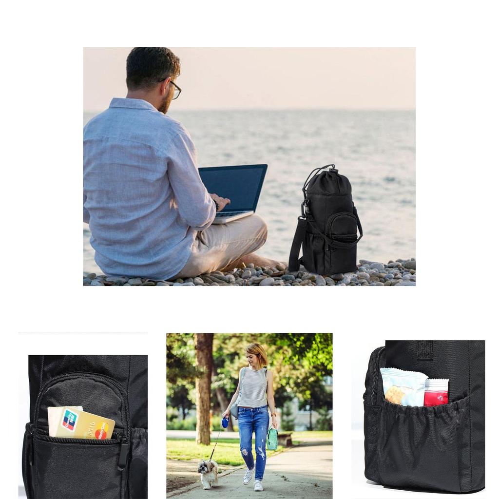 Oxford Water Bottle Sling Bag Durable And Stylish Water Bottle Carrier For Walking And Hiking Black