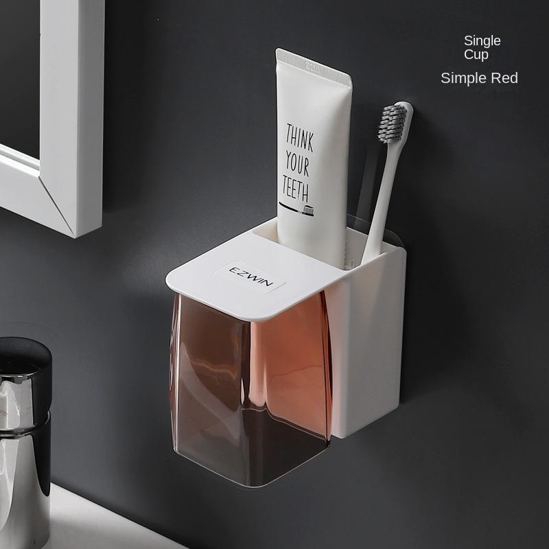 

Simple Magnetic Mouthwash Cup Set for Home Wall-mounted Toothbrushing Cup Stand for Three-person Family Dental Cylinder красный